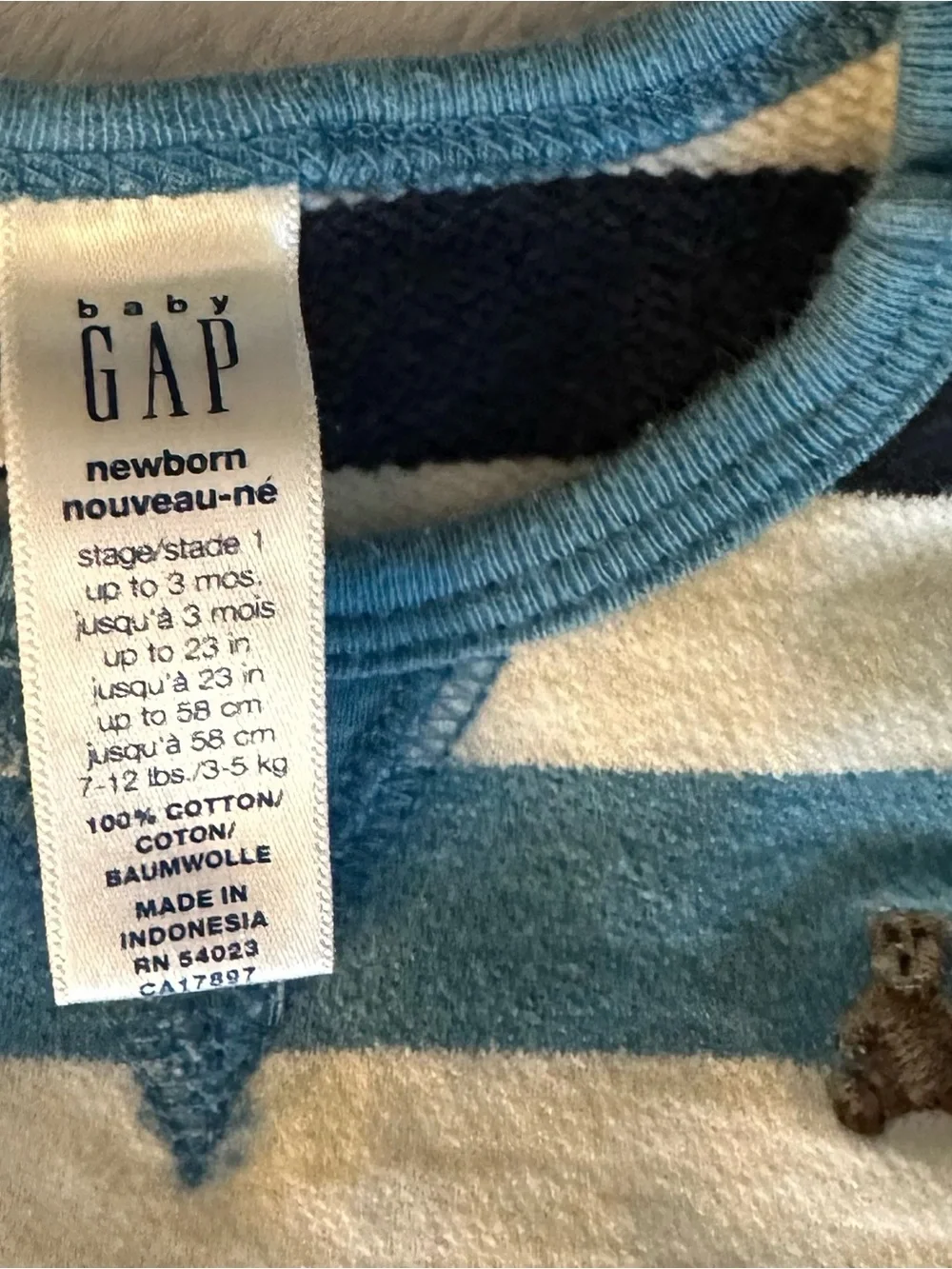 GAP Baby Striped Tank Top in Blue, White & Navy with Teddy Motif